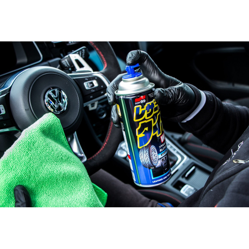 Спрей SOFT99 Leather and Tire Wax. Захисне покриття для пластику, гуми та шкіри