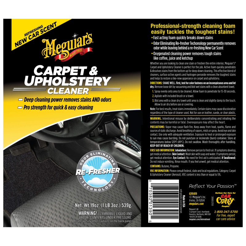 Пінний очисник з щіткою для карпета і килимів Meguiar's G191419 Carpet & Upholstery Cleaner, 539 г