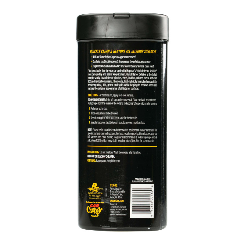 Серветки для швидкого очищення салону Meguiar's G13600 Quik Interior Detailer Cleaner 18 х 23 см, 25 шт.